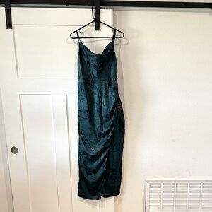 Under the Moonlight Emerald Green Satin Jacquard Maxi Dress